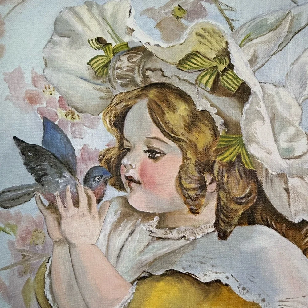 Charming 1974 Bessie C. Johnson Little Girl Lithograph Print Wall Art 15 x 30